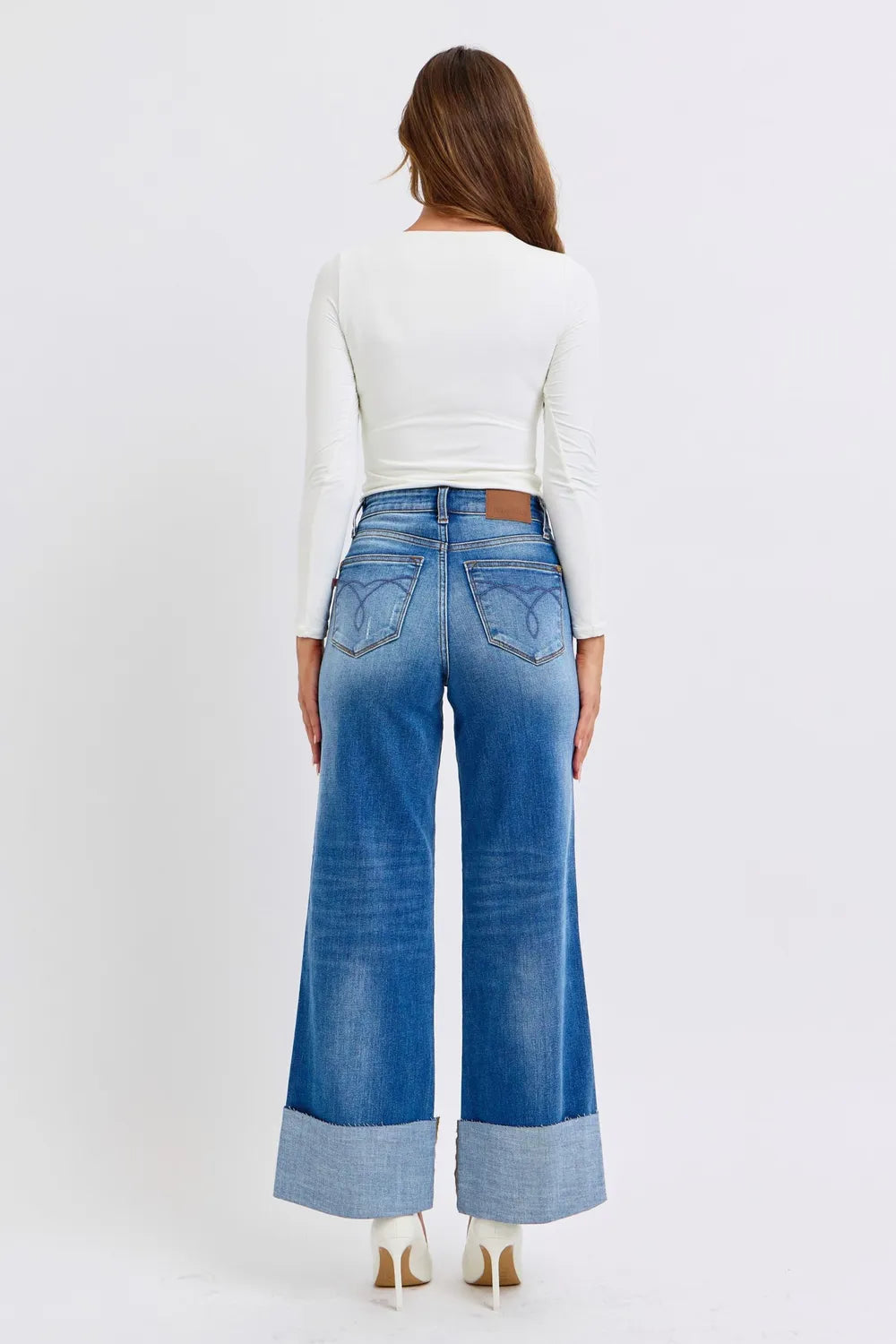 Judy Blue Full Size Distressed High Waist Wide Leg Jeans - Velora Luxury Fashion