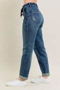 Judy Blue Full Size HW Vintage Wash Jeans w/ Drawstring Plus Size - Velora Luxury Fashion