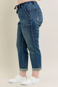 Judy Blue Full Size HW Vintage Wash Jeans w/ Drawstring Plus Size - Velora Luxury Fashion