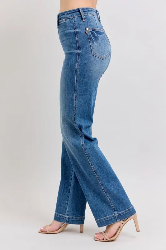 Judy Blue Full Size High Waist Contrast Thread Straight Plus Size - Velora Luxury Fashion