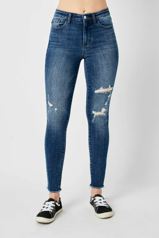 Judy Blue Full Size  High Waist Distressed Skinny Jeans - Velora Luxury Fashion