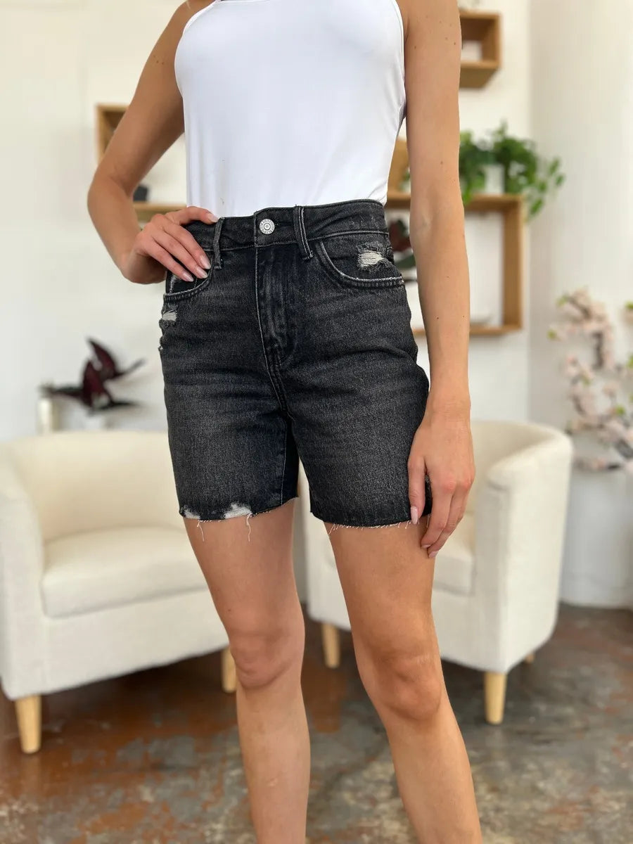 Judy Blue Full Size High Waist Rigid Magic Denim Shorts - Velora Luxury Fashion