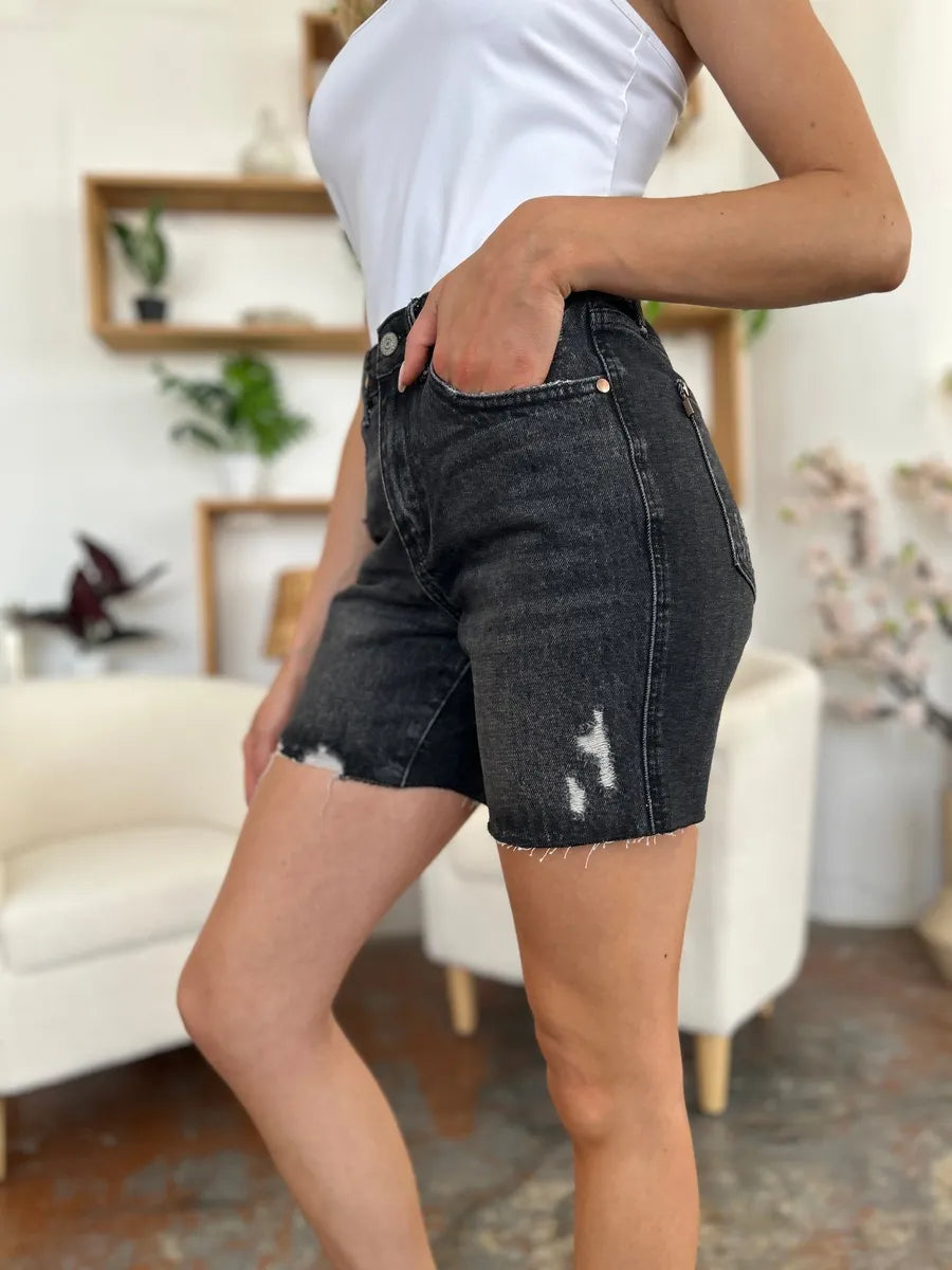 Judy Blue Full Size High Waist Rigid Magic Denim Shorts - Velora Luxury Fashion
