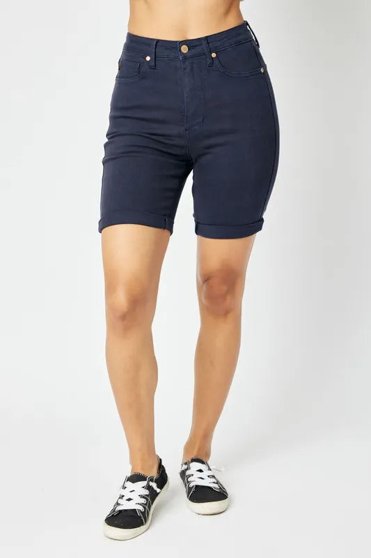 Judy Blue Full Size High Waist Tummy Control Bermuda Shorts - Velora Luxury Fashion