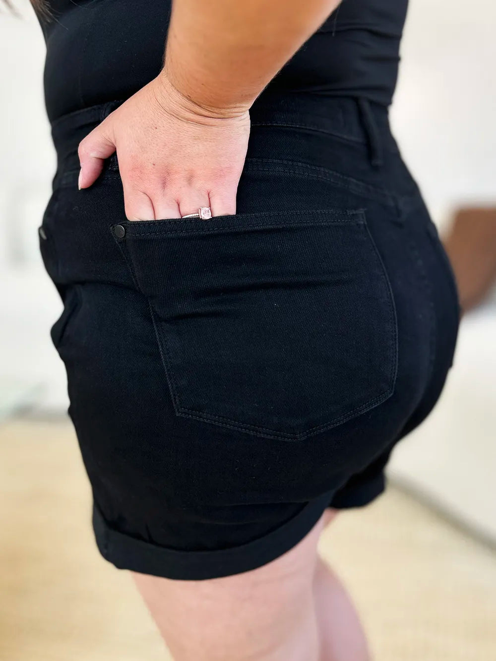 Judy Blue Full Size High Waist Tummy Control Cuffed Denim Shorts - Velora Luxury Fashion