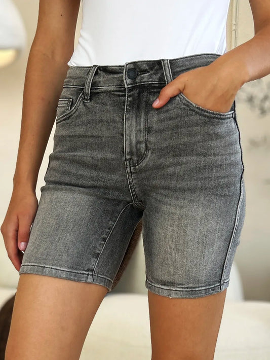Judy Blue Full Size High Waist Washed Denim Shorts - Velora Luxury Fashion