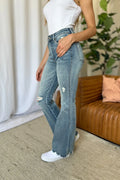 Judy Blue Full Size Medium Rise Tummy Control Destroy Flare - Velora Luxury Fashion