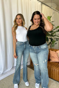 Judy Blue Full Size Medium Rise Tummy Control Destroy Flare - Velora Luxury Fashion