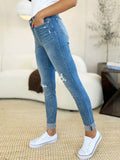 Judy Blue Full Size Mid Rise Destroy & Cuff Skinny Jeans - Velora Luxury Fashion