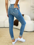 Judy Blue Full Size Mid Rise Destroy & Cuff Skinny Jeans - Velora Luxury Fashion