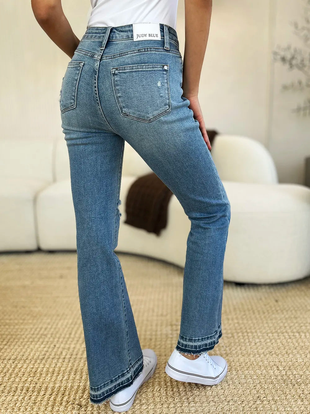 Judy Blue Full Size Mid Rise Destroyed Hem Distressed Jeans - Velora Luxury Fashion