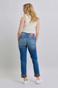Judy Blue Full Size Plaid Print Cuff Straight Leg Jeans with Pockets - Velora Luxury Fashion