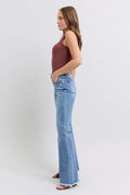 Judy Blue Full Size Raw Hem High Rise Bootcut Jeans - Velora Luxury Fashion