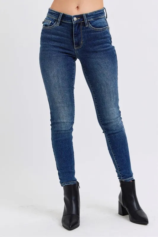 Judy Blue Full Size Run Mid-Rise Waist Skinny Jeans with Thermal Lining - Velora Luxury Fashion