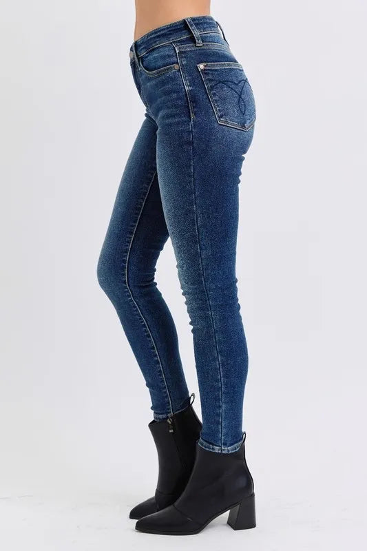Judy Blue Full Size Run Mid-Rise Waist Skinny Jeans with Thermal Lining - Velora Luxury Fashion