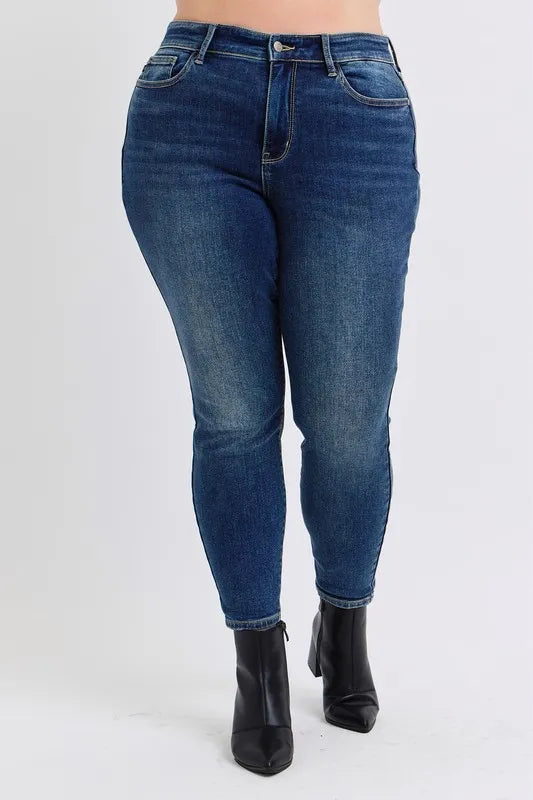 Judy Blue Full Size Run Mid-Rise Waist Skinny Jeans with Thermal Lining - Velora Luxury Fashion