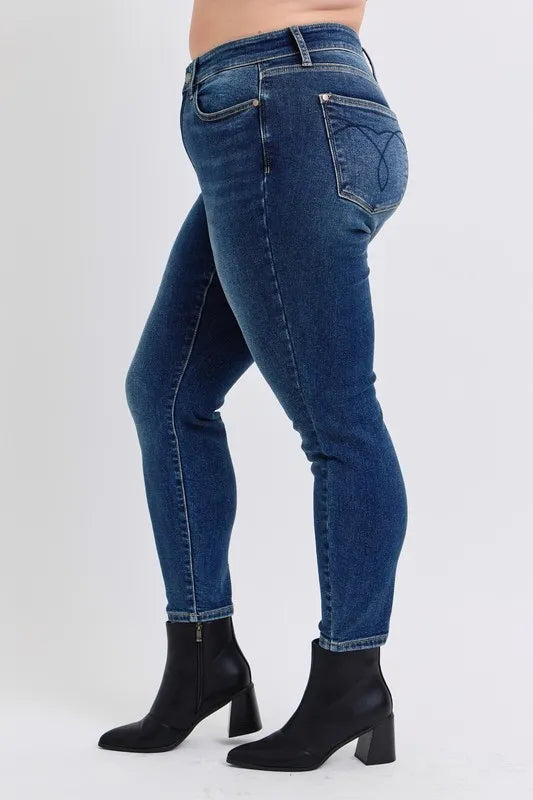 Judy Blue Full Size Run Mid-Rise Waist Skinny Jeans with Thermal Lining - Velora Luxury Fashion