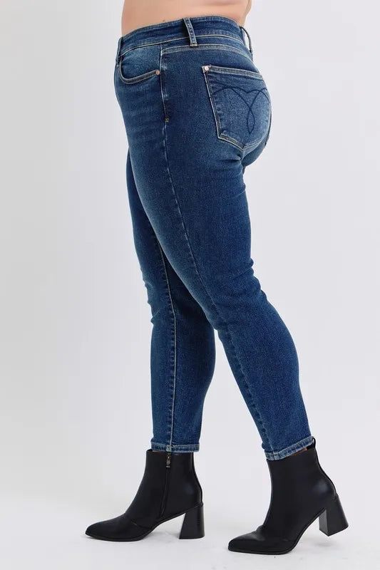 Judy Blue Full Size Run Mid-Rise Waist Skinny Jeans with Thermal Lining - Velora Luxury Fashion