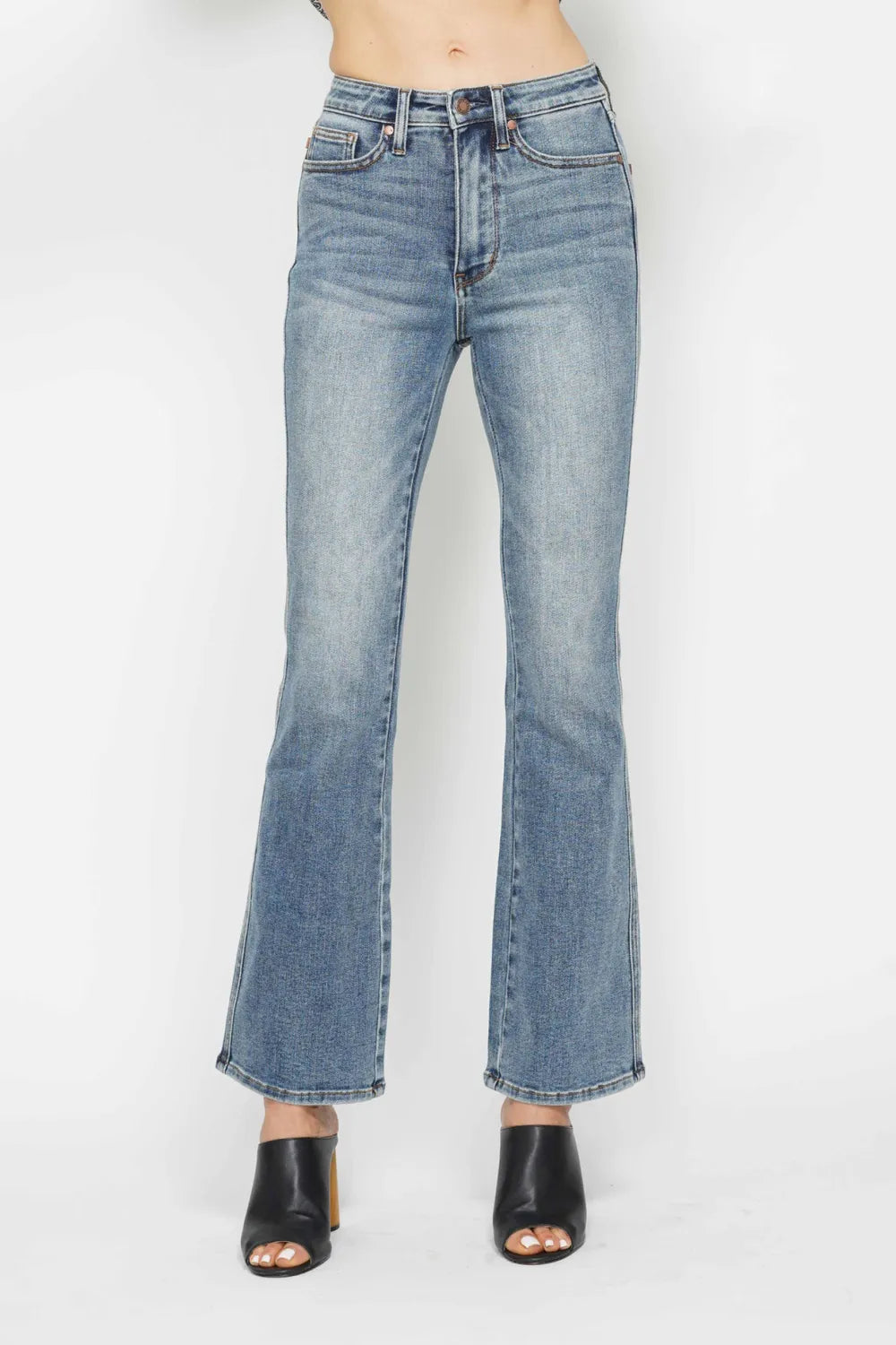 Judy Blue Full Size Tummy Control Back Embroidered Pocketed Bootcut Jeans Plus Size - Velora Luxury Fashion
