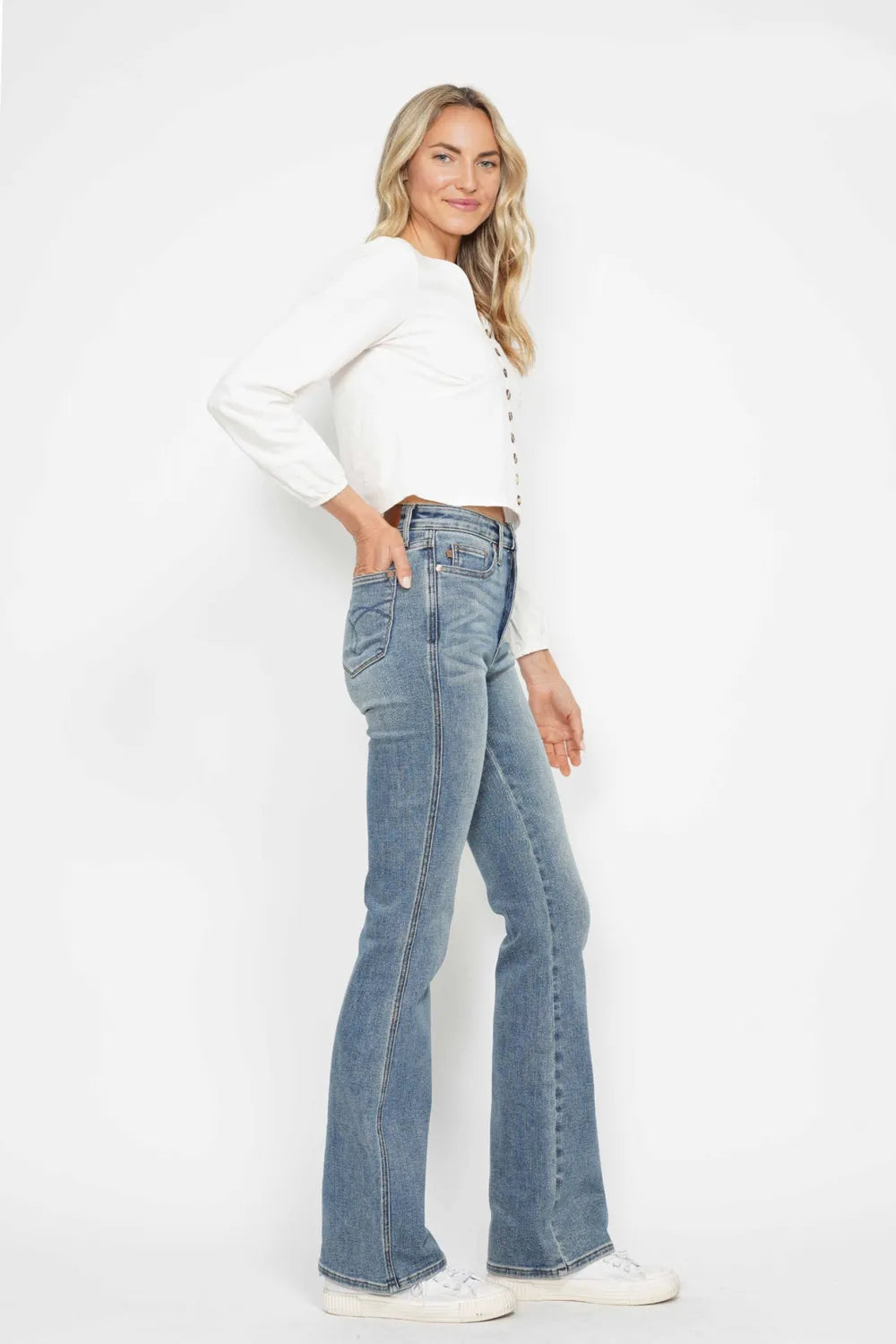 Judy Blue Full Size Tummy Control Back Embroidered Pocketed Bootcut Jeans Plus Size - Velora Luxury Fashion