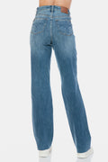 Judy Blue Full Size Tummy Control Cut Raw Hem Straight Jeans - Velora Luxury Fashion