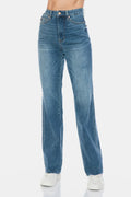 Judy Blue Full Size Tummy Control Cut Raw Hem Straight Jeans - Velora Luxury Fashion