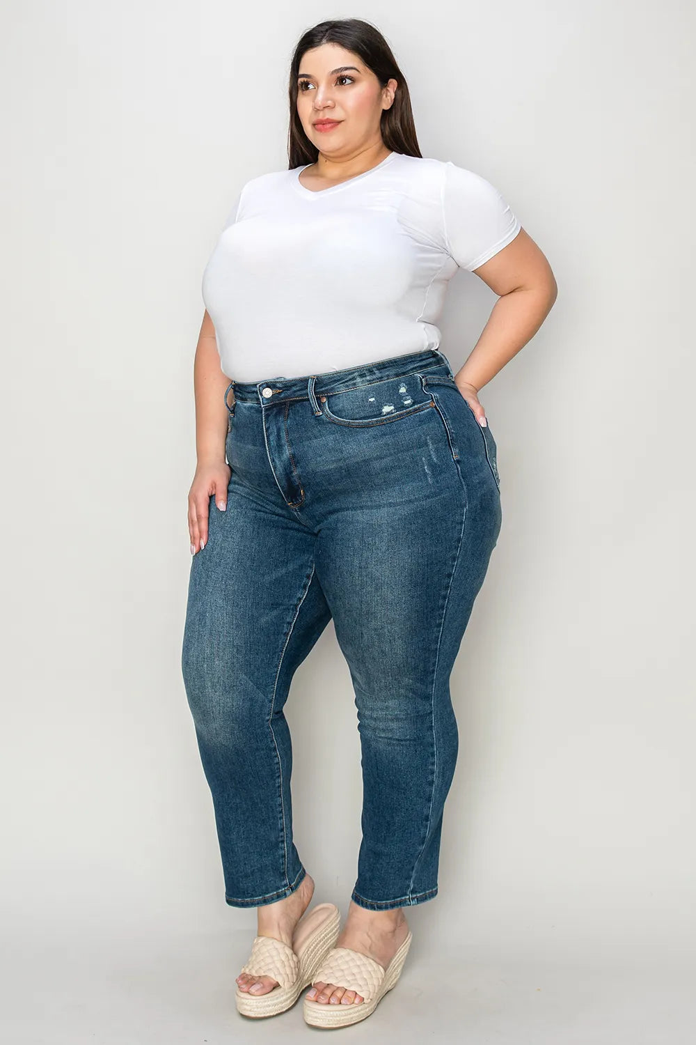 Judy Blue Full Size Tummy Control High Waist Slim Jeans - Velora Luxury Fashion