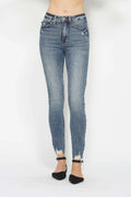 Judy Blue Full Size Tummy Control Vintage Wash Hem Destroy Skinny Jeans - Velora Luxury Fashion