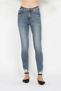 Judy Blue Full Size Tummy Control Vintage Wash Hem Destroy Skinny Jeans - Velora Luxury Fashion