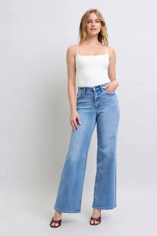 Judy Blue Full Size Wide Leg Jeans with Pockets - Velora Luxury Fashion
