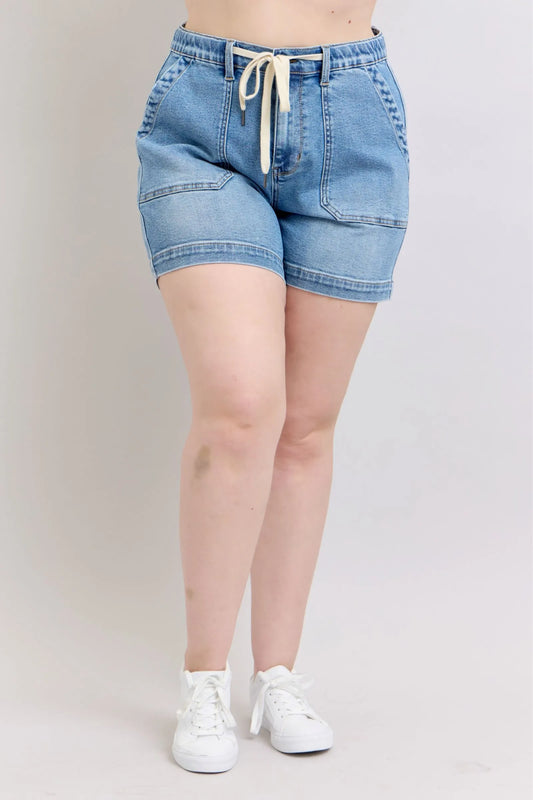 Judy Blue Plus Size High Waist Vintage Wash Denim Shorts - Velora Luxury Fashion