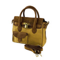 K0042BACB | Borsa a Mano Mini in Canvas/Vera Pelle Made in Italy. Tracolla removibile. Attacchi con moschettoni in metallo Ottone Anticato - Colore Nocciola - Dimensioni: cm 24 x 20 x 12 - Velora Luxury Fashion