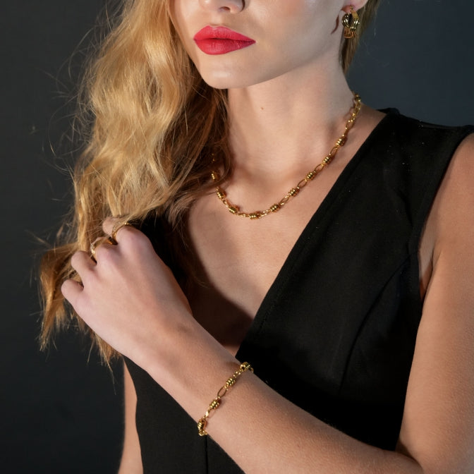 KAMA Oval-Links & Adjoined Beads Statement Bracelet - Velora Luxury Fashion