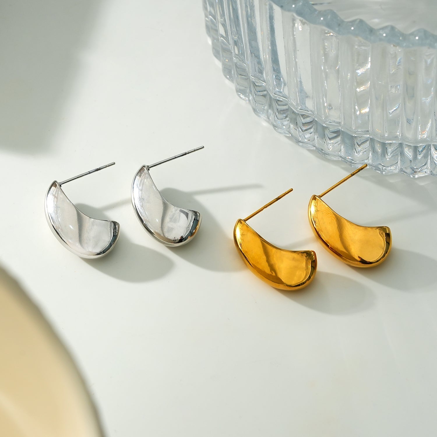 KEENE Gold: Chunky Look Light Weight Geometric Stud Earrings - Velora Luxury Fashion