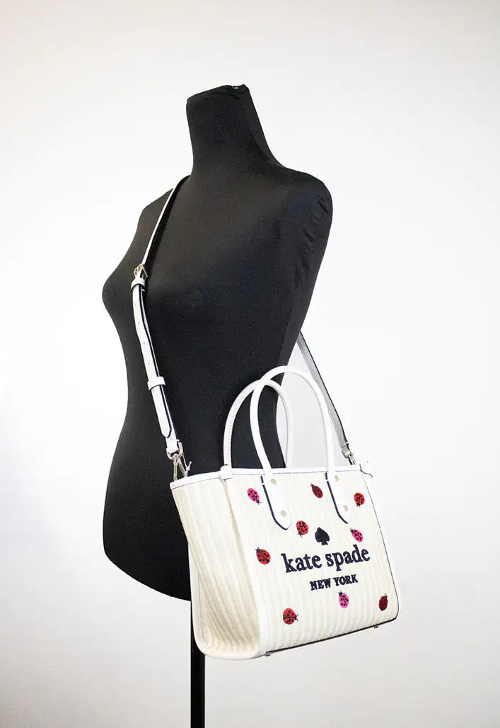 Kate Spade Ella Embroidered Straw Ladybug Handbag - Velora Luxury Fashion