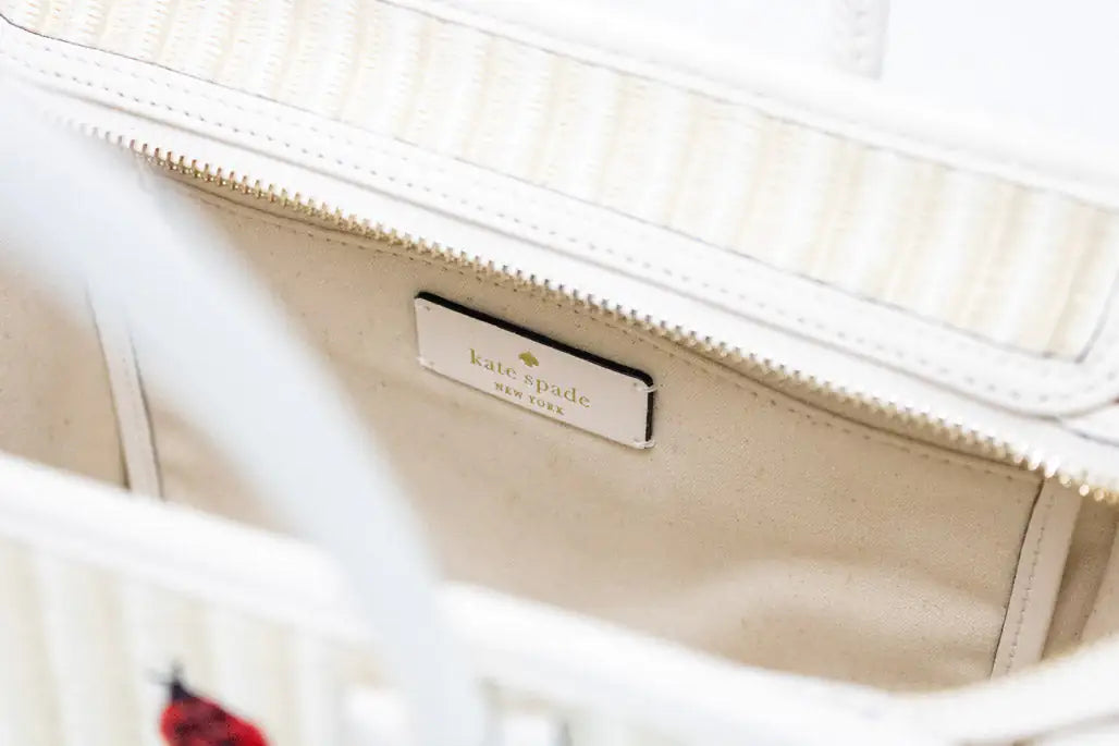 Kate Spade Ella Embroidered Straw Ladybug Handbag - Velora Luxury Fashion