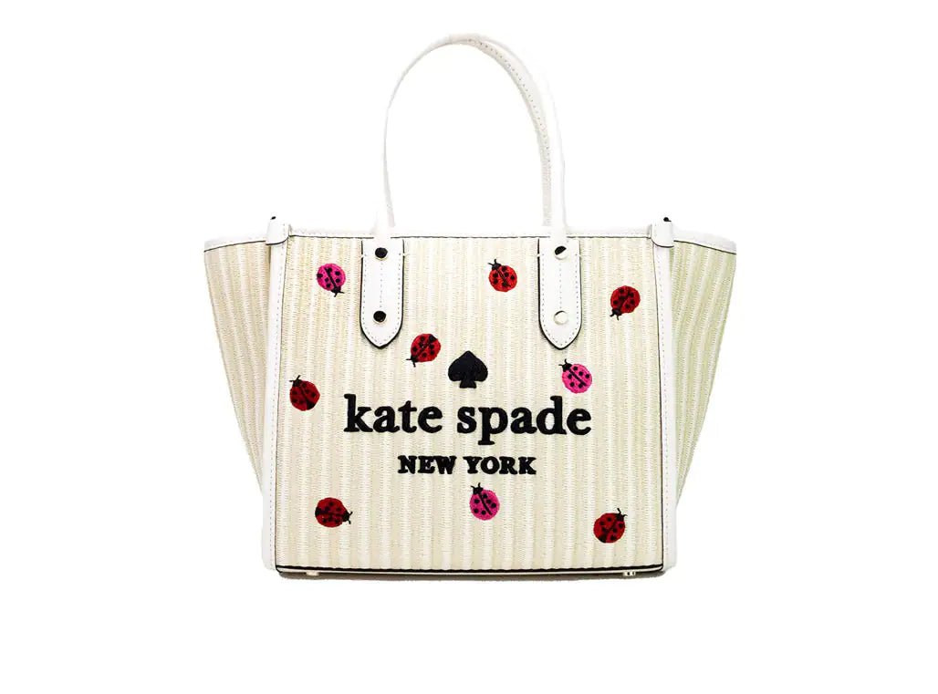 Kate Spade Ella Embroidered Straw Ladybug Handbag - Velora Luxury Fashion
