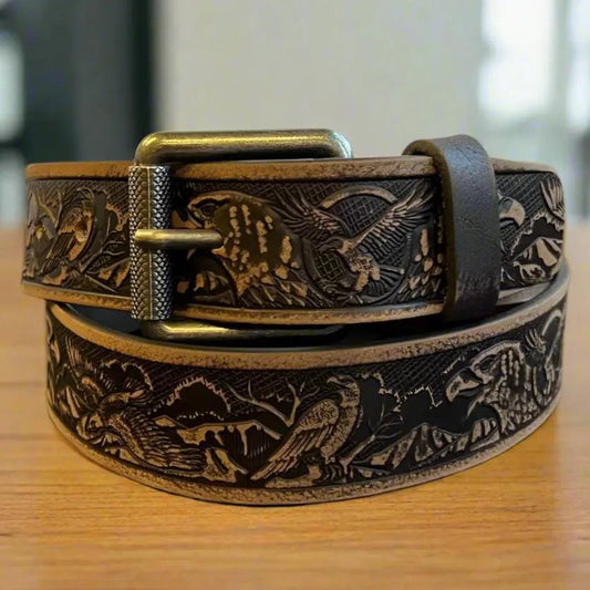 Keldon Grain Leather Men's Eagle Embossed Removable Buckle Belt Boutique of Leathers/Open Road