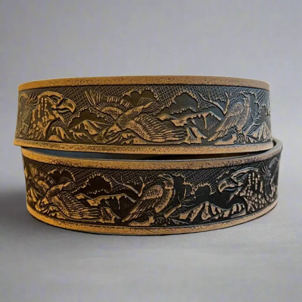 Keldon Grain Leather Men's Eagle Embossed Removable Buckle Belt Boutique of Leathers/Open Road