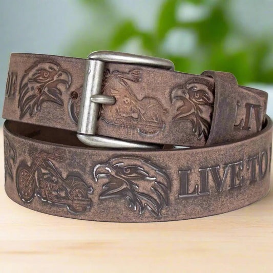 Keldon Grain Leather Men's Live To Ride Removable Buckle Belt Boutique of Leathers/Open Road