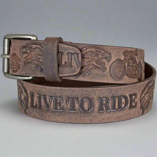 Keldon Grain Leather Men's Live To Ride Removable Buckle Belt Boutique of Leathers/Open Road