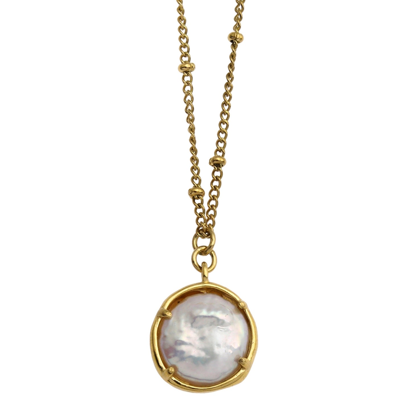 LERATI: Beaded Chain with an Encased Fresh Water Pearl Pendant in Gold - Velora Luxury Fashion