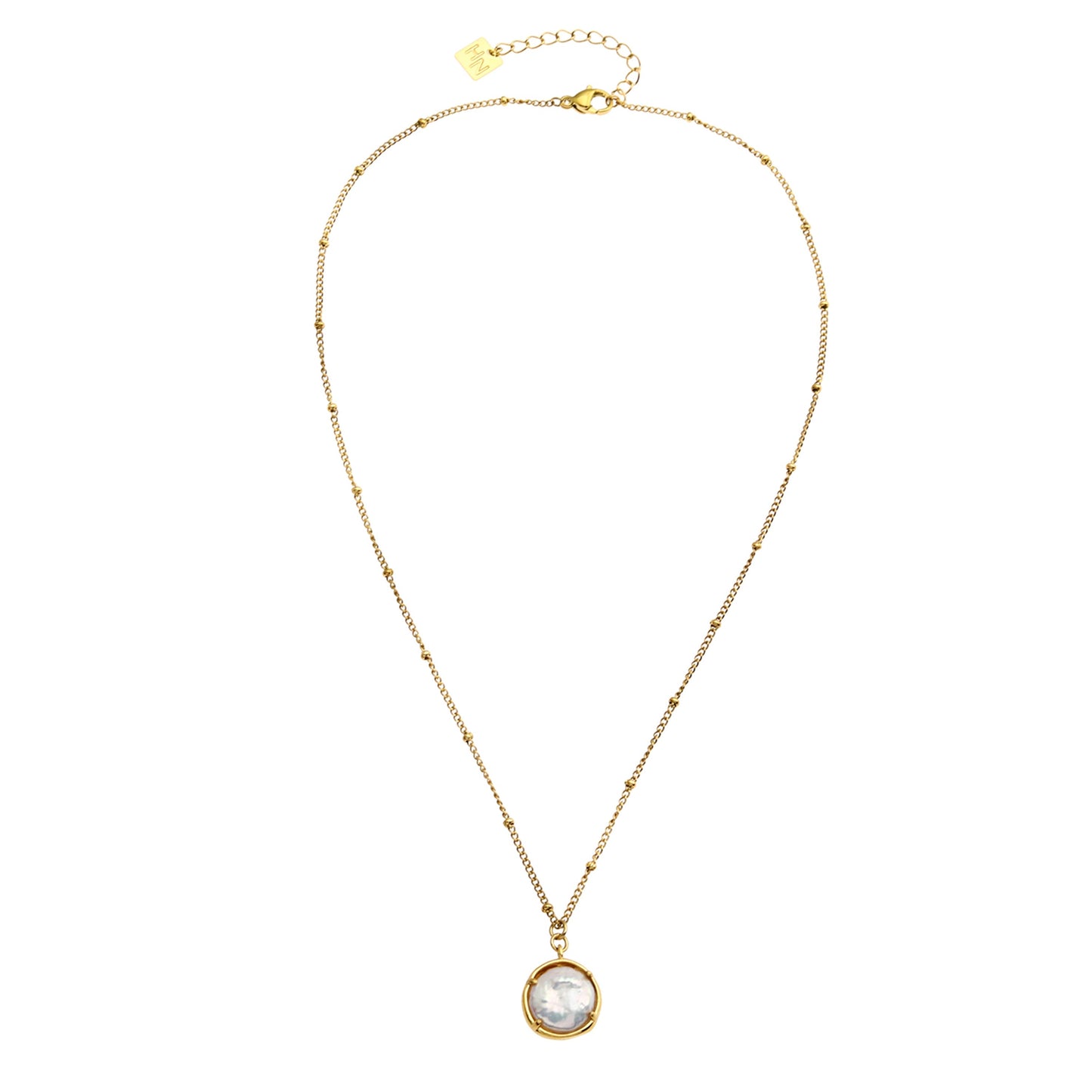 LERATI: Beaded Chain with an Encased Fresh Water Pearl Pendant in Gold - Velora Luxury Fashion
