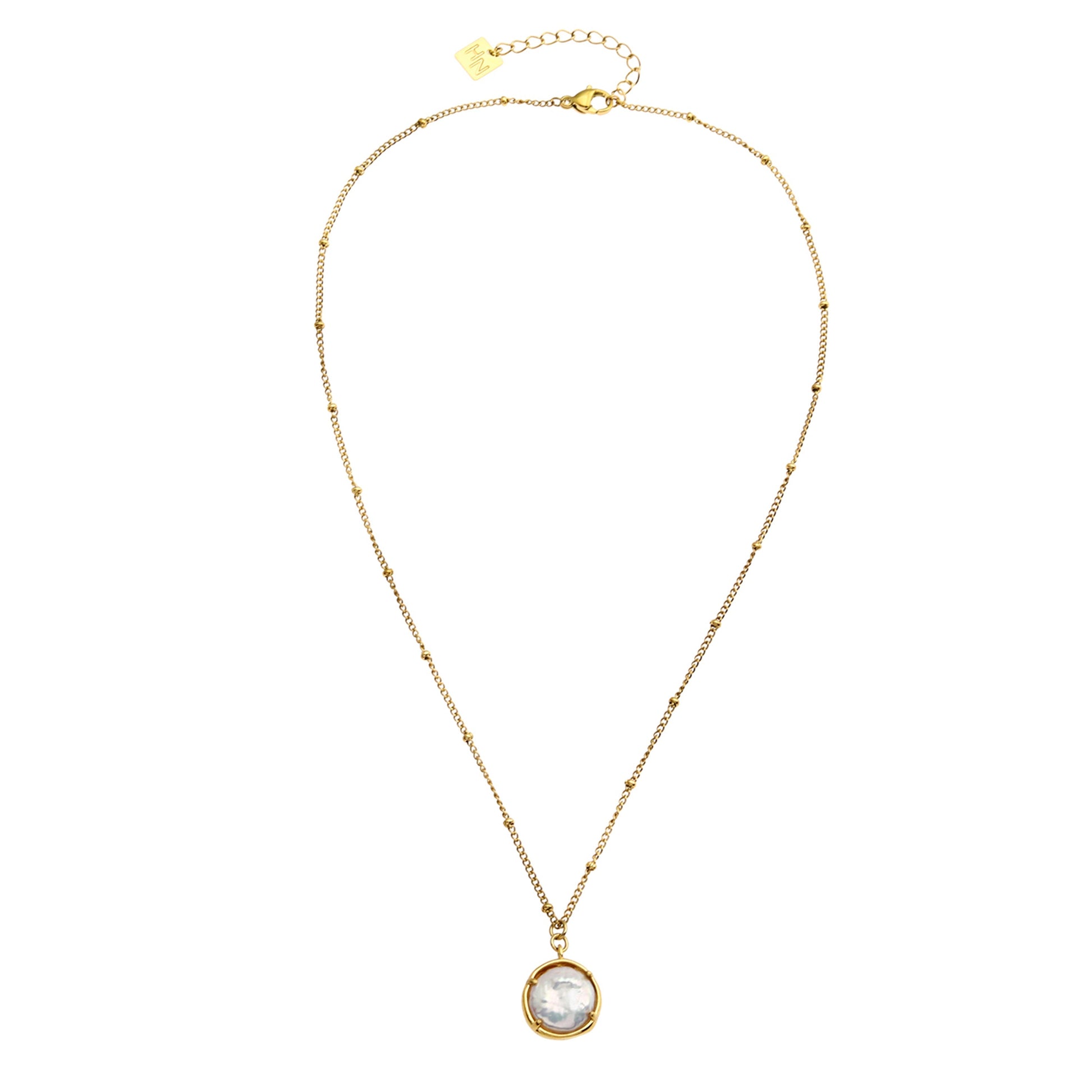 LERATI: Beaded Chain with an Encased Fresh Water Pearl Pendant in Gold - Velora Luxury Fashion