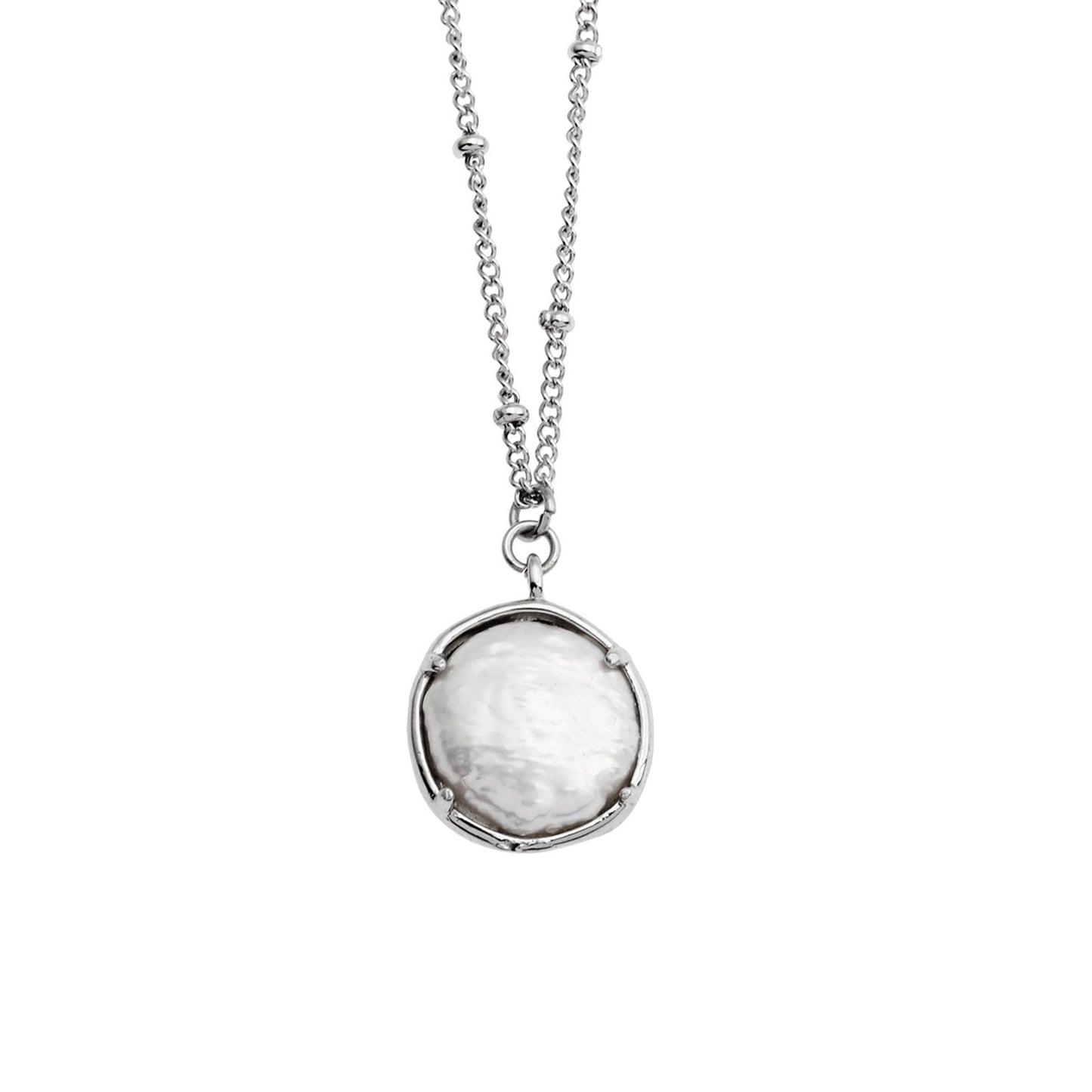 LERATI Beaded Chain with an Encased Fresh Water Pearl Pendant in Silver - Velora Luxury Fashion