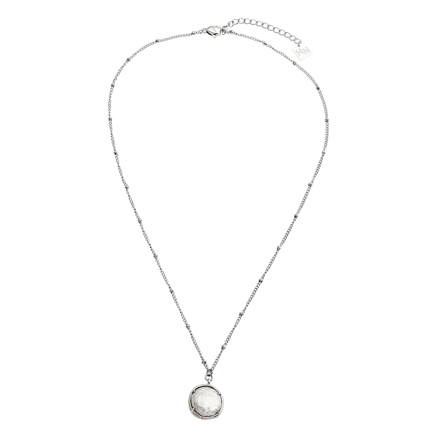 LERATI Beaded Chain with an Encased Fresh Water Pearl Pendant in Silver - Velora Luxury Fashion