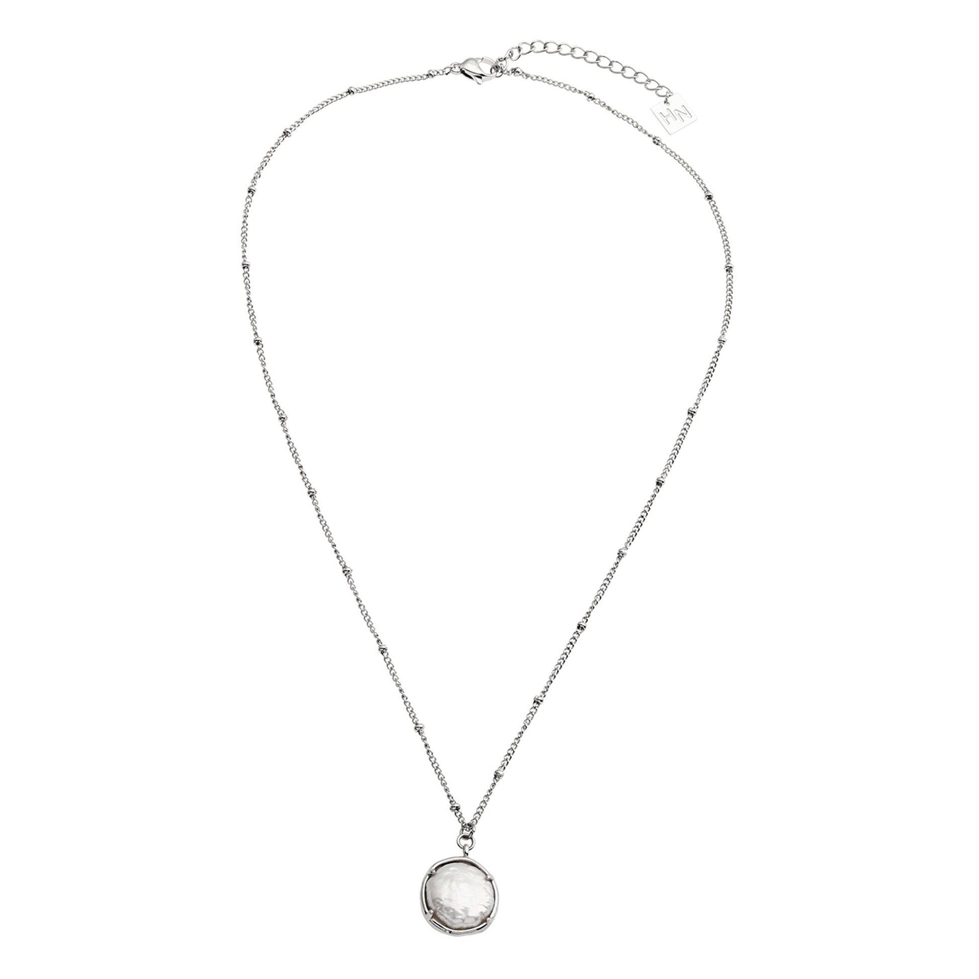 LERATI Beaded Chain with an Encased Fresh Water Pearl Pendant in Silver - Velora Luxury Fashion
