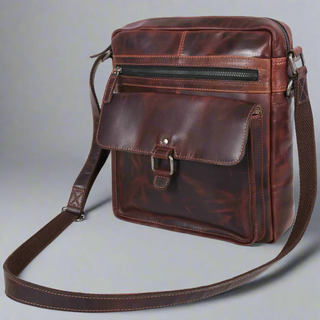Manhattan Leather Satchel | Buffalo Leather Crossbody Bag for Men & Women Boutique of Leathers/Open Road