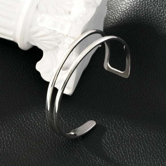 LILIANNA: Minimalist-Chic Double Band Bracelet in Silver Toned White Gold - Velora Luxury Fashion