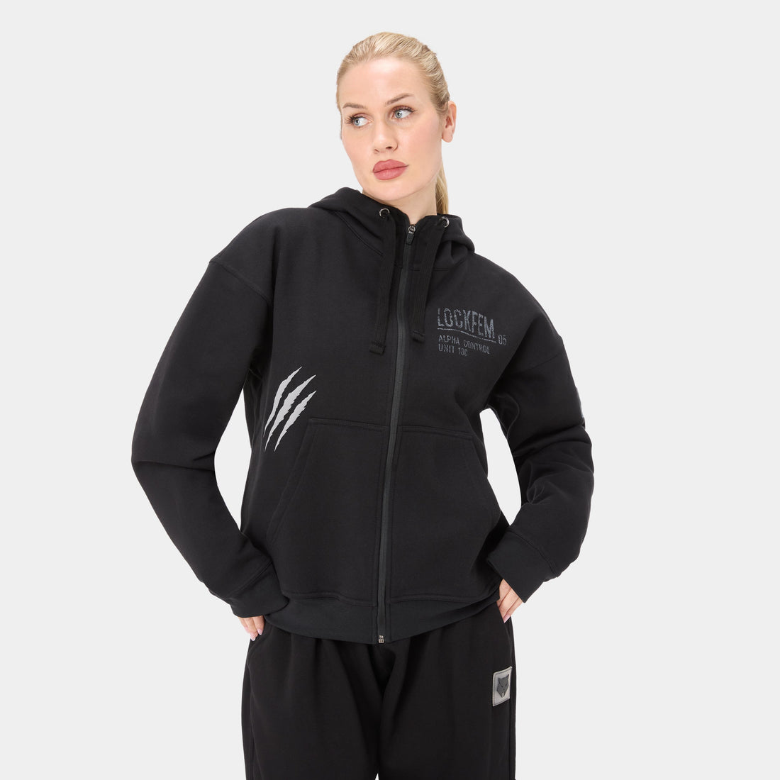 LOCKFEM_05 HOODIE — WAR BLACK - Velora Luxury Fashion